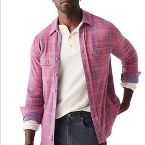 Faherty Legend Men's Pink and Blue Plaid Button Up Shirt  Size Med